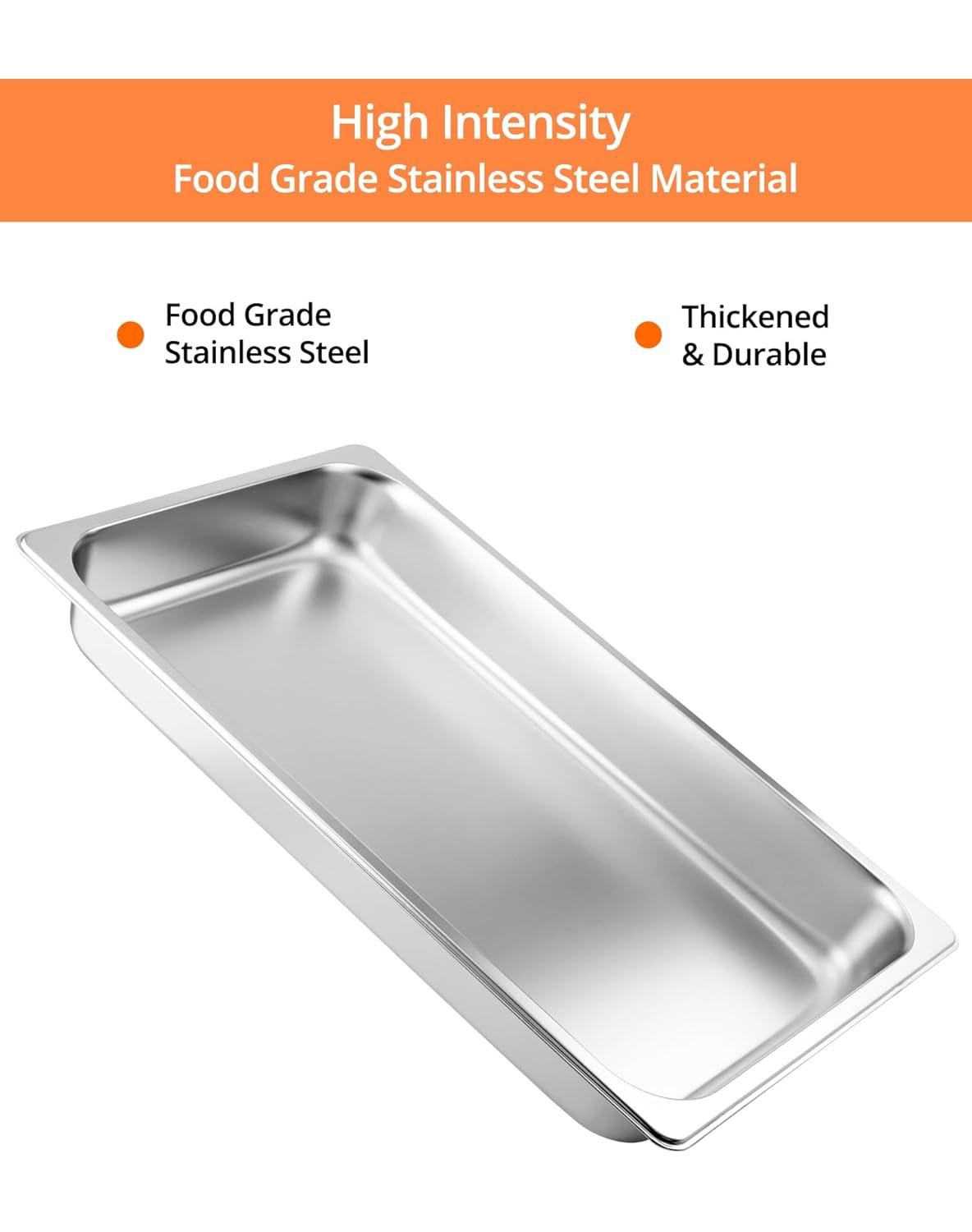 QWORK Stainless Steel Full Size 1/1 Chafing Dish Pan Set, 4 Pack 2.56" Deep 0.03" Thick 8.5L Heat-Resistant Pans with Lids, Steam Table Pans for Catering & Food Service