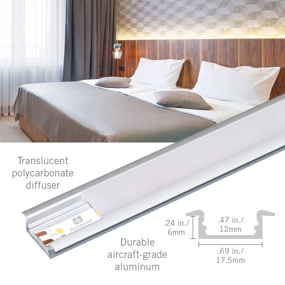 Silver Recess Mount LED Tape Light Channel with Frosted Cover