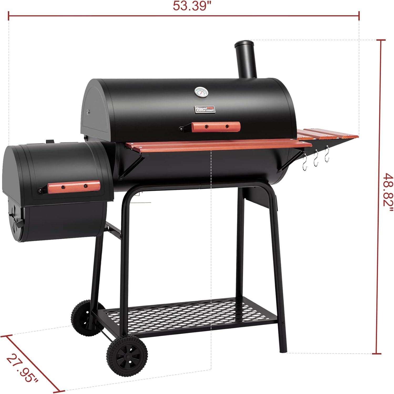 Royal Gourmet 30" Barrel Charcoal Grill with Smoker and Side Table