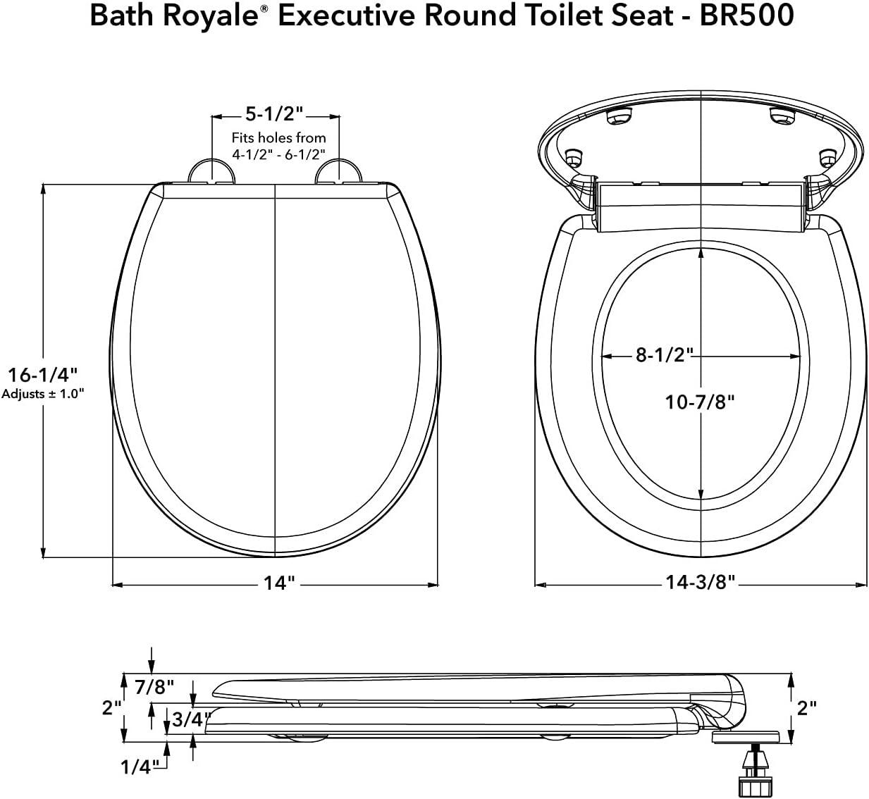 Round Toilet Seat Replacement with Cover BR500-01 Slow Close, Heavy Duty Sturdy, Stain-Resistant, No Jiggle and Easy to Clean, Fits All Toilet Brands, Executive Series - Biscuit/Linen,