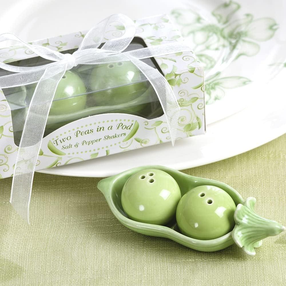 Two Peas in A Pod Ceramic Salt and Pepper Shakers in Ivy Print Gift Box Wedding favors