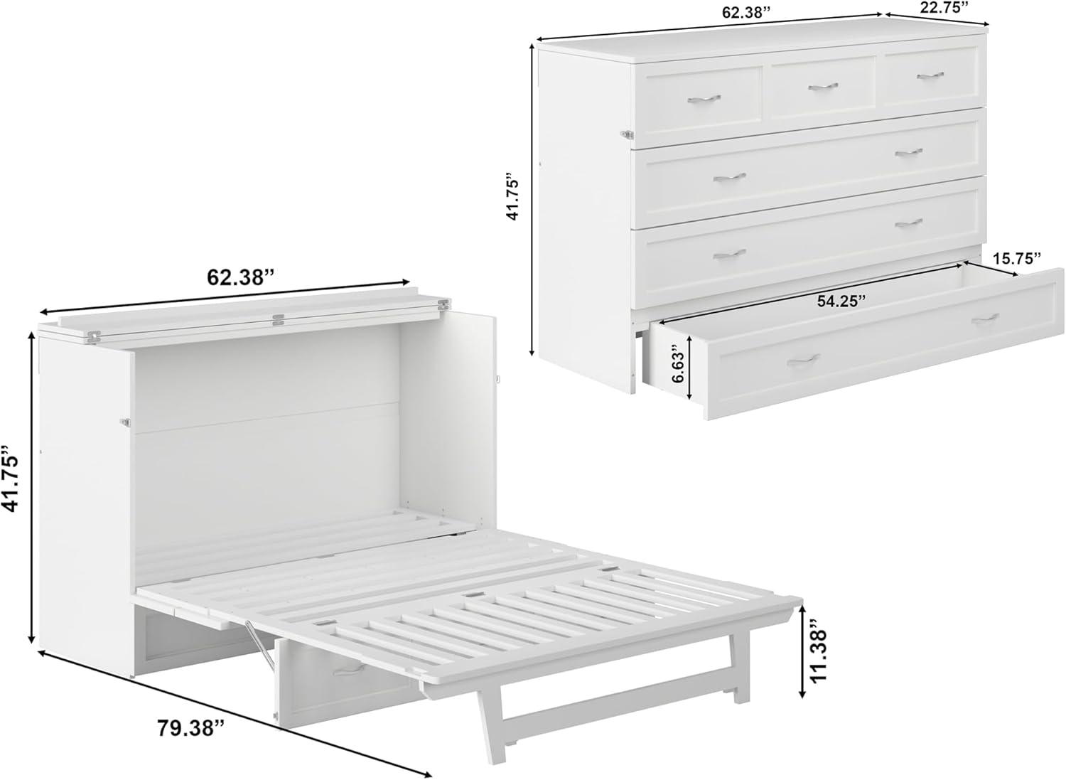 Northfield Queen Solid Wood Modern Murphy Bed Chest with Mattress in White