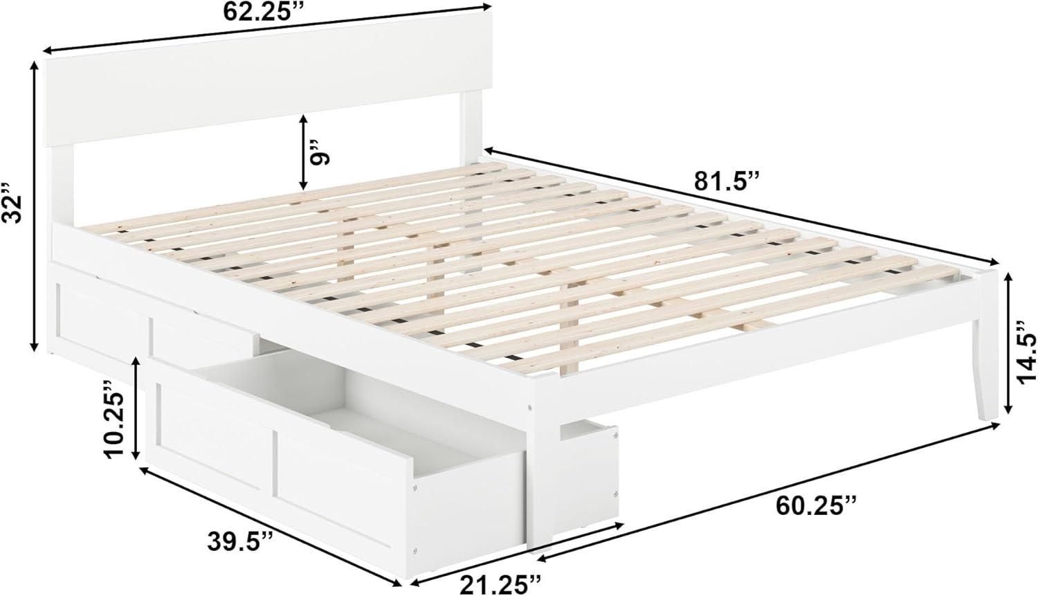 Boston Queen Bed with 2 Extra Long Drawers in White