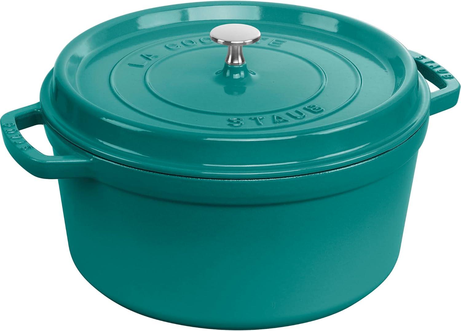 Staub Cast Iron 7-qt Round Cocotte - Turquoise