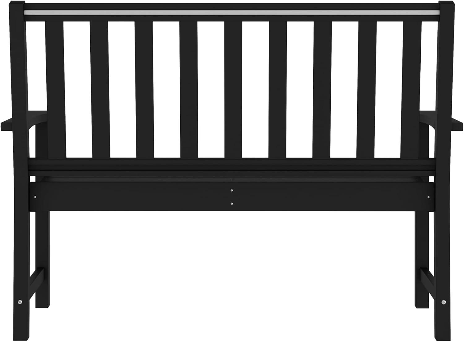 Black 50" Recycled Plastic Outdoor Bench with Arms