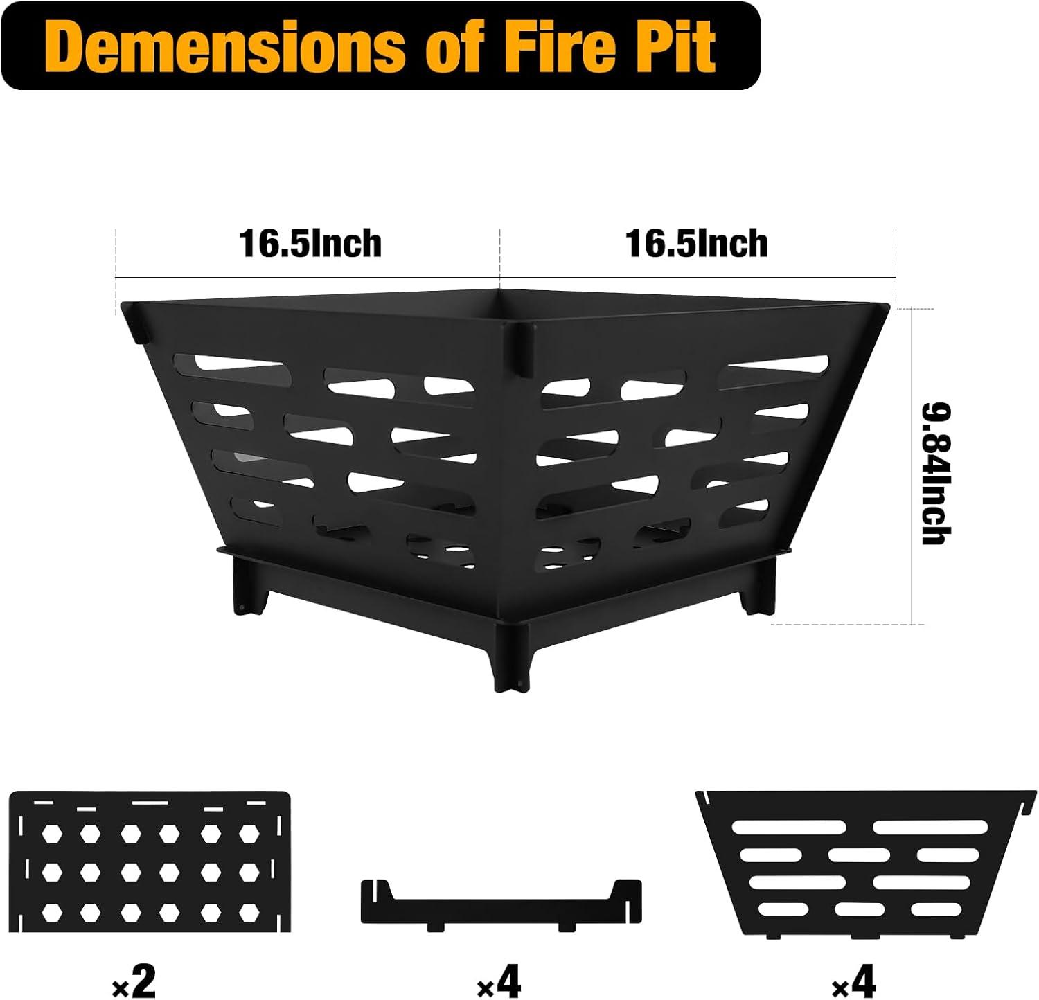 17 Inch Outdoor Camping Fire Pit, Heavy Duty Portable Wood-Burning Fire Pit Stove With Storage Bag For Outdoor Patio, Heating, Picnic, Bonfire And BBQ, Trapezoid Vertical Hollow, Black