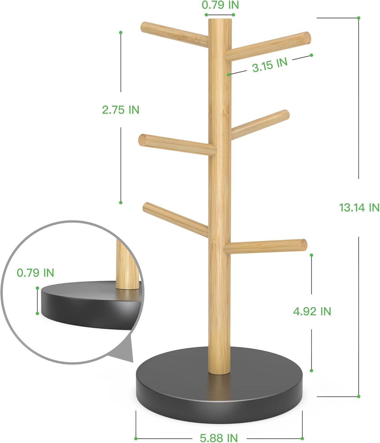 Natural Bamboo Mug Holder Tree with Thicker Base and 6 Hooks