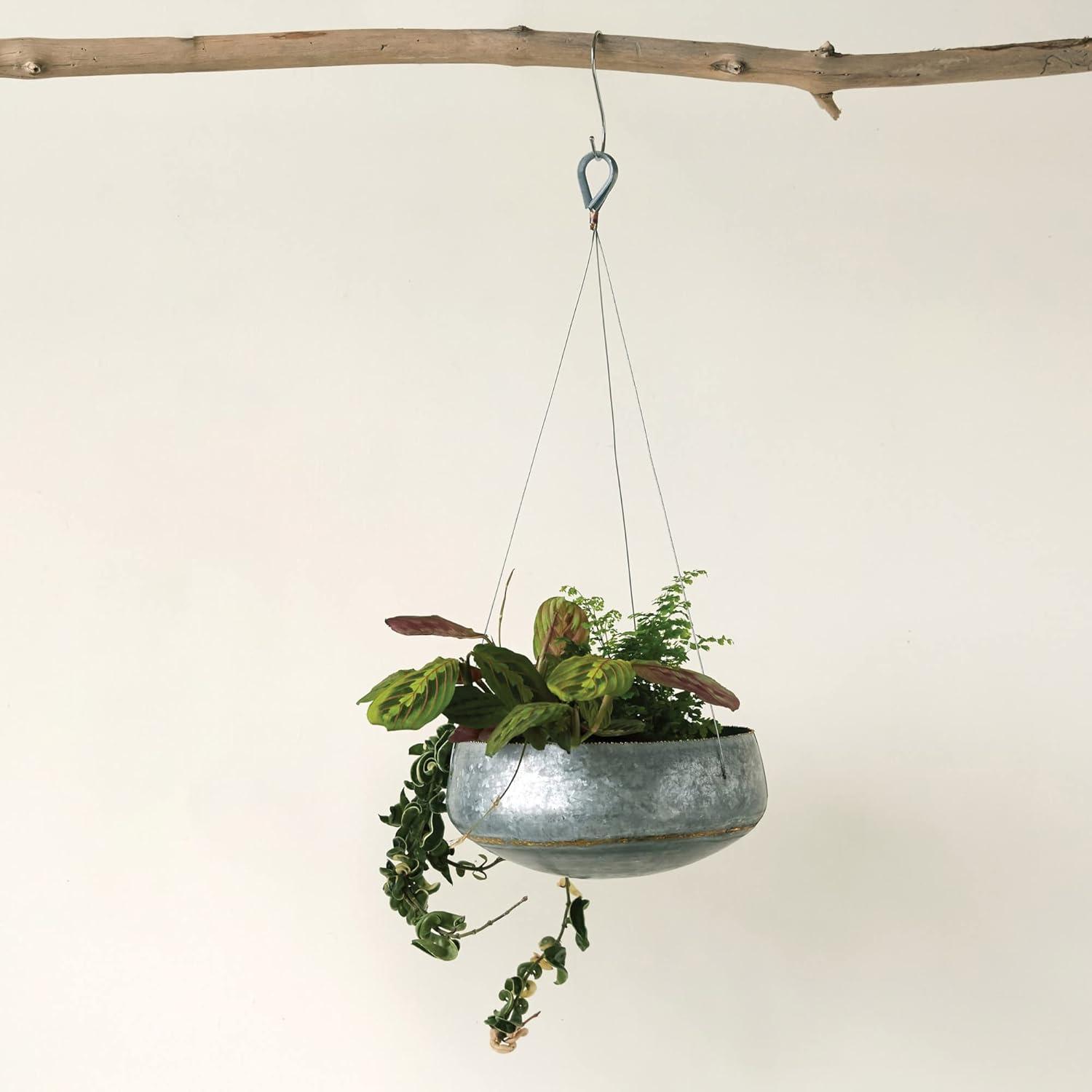 Creative Co-Op Round Galvanized Metal Hanging Planter, Silver and Gold