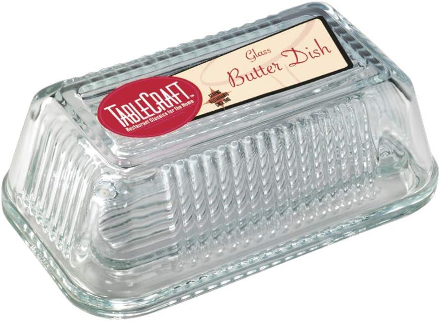 Rectangular Ribbed Clear Glass Butter Dish with Lid