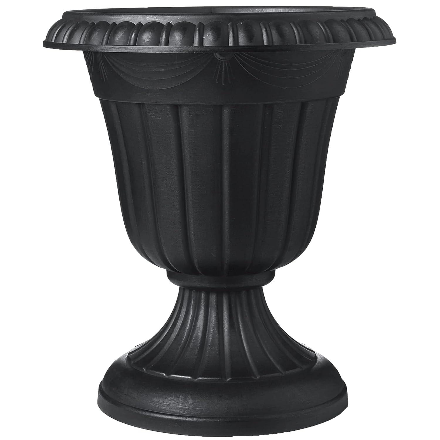 Arcadia Garden Products 16x18" Traditional Plastic Urn Planter, Black