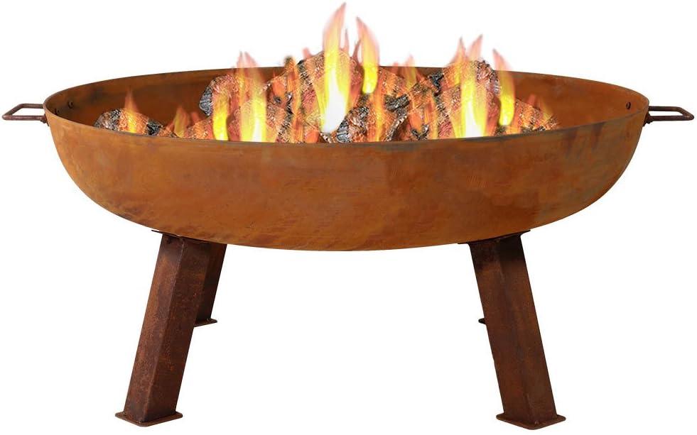 Sunnydaze Outdoor Camping or Backyard Round Cast Iron Rustic Fire Pit Bowl with Handles