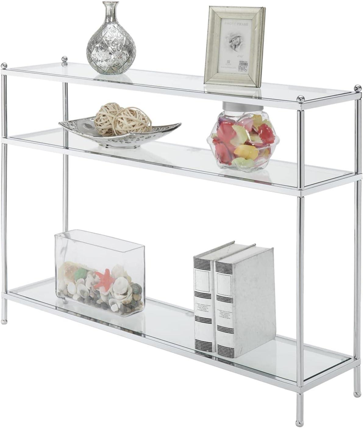 Convenience Concepts Royal Crest 3 Tier Glass Console Table-Finish:Chrome/Glass