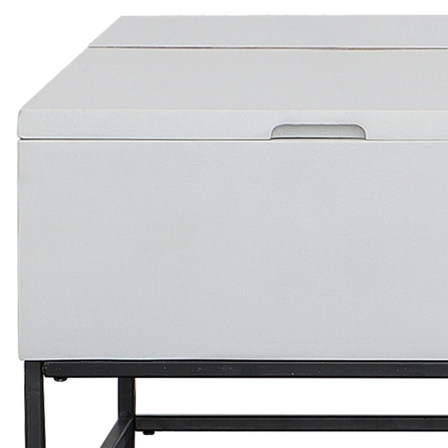 45 Inch Rectangular Mango Wood Coffee Table, Lift Top Storage, Iron Frame, White, Black 71911