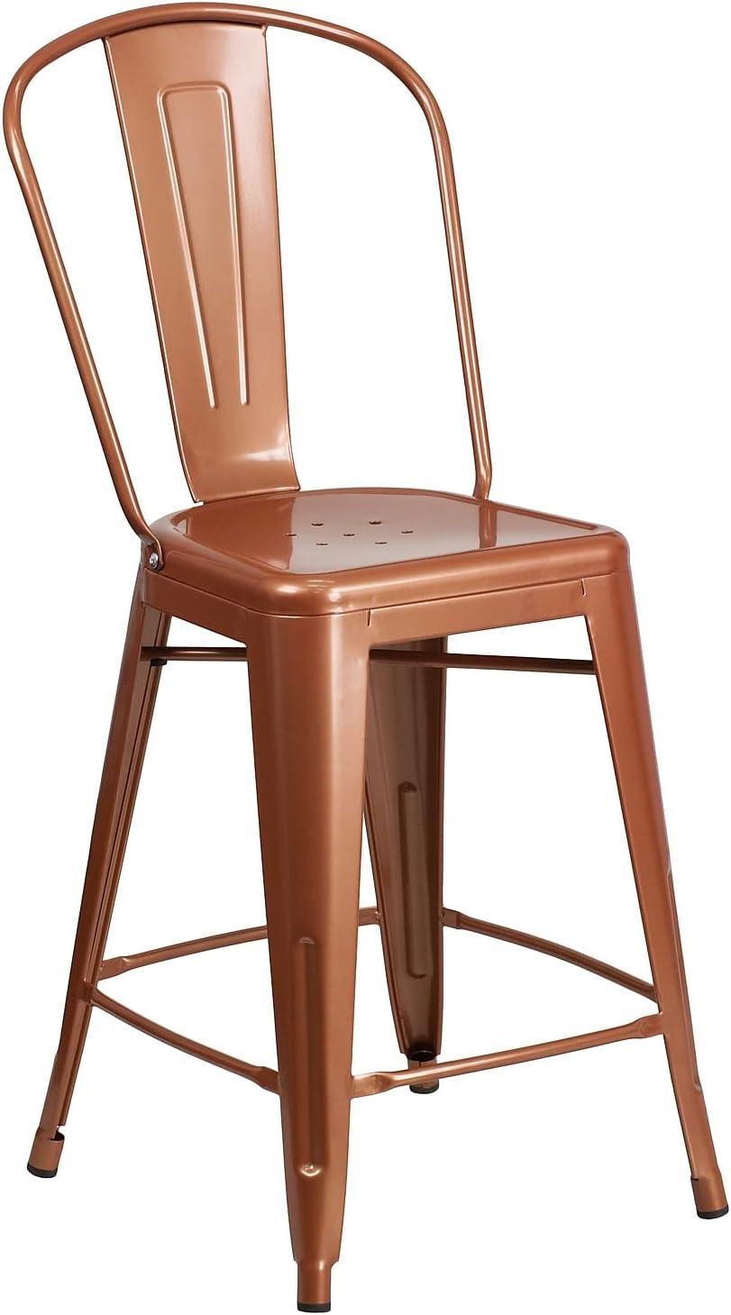 Flash Furniture Commercial Grade 24" High Copper Metal Indoor-Outdoor Counter Height Stool with Back