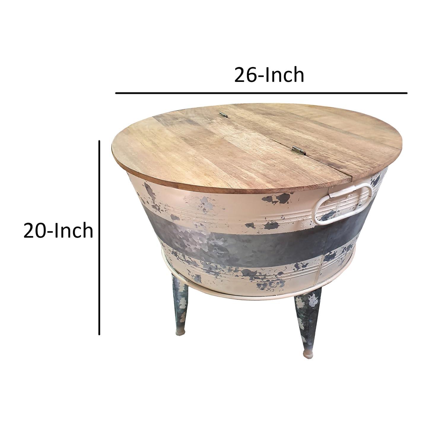 Distressed Metal Frame Cocktail Table with Hinged Lift Top Storage Brown/Gray - Benzara