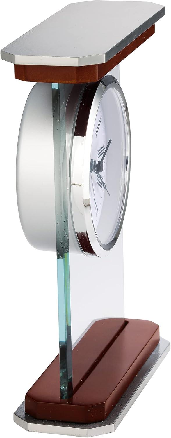 Howard Miller® Mayfield Modern & Contemporary Roman Numeral Rosewood Quartz Movement / Crystal Tabletop Clock with Alarm in White/Brown/Silver