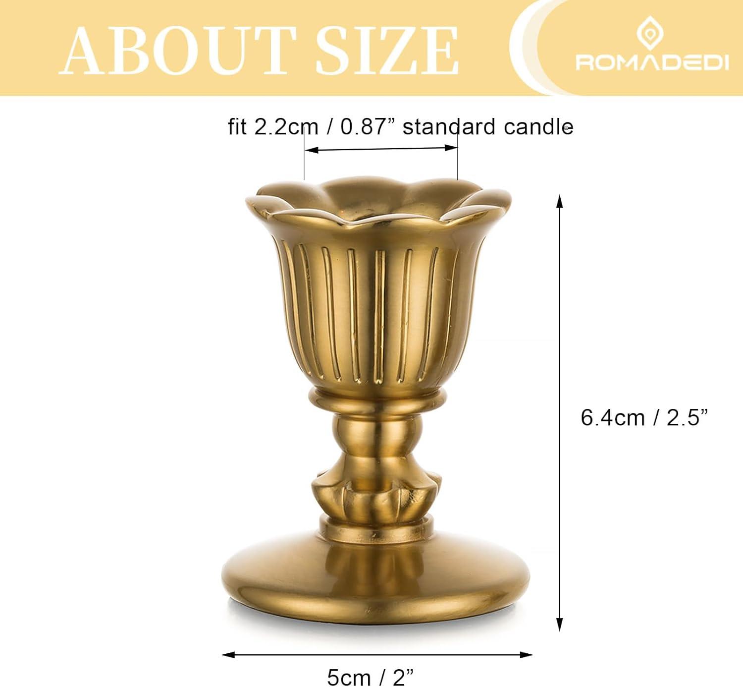 House of Hampton® Vintage Candlestick Candle Holders Brass,Taper Gold Candle Stick Victorian Style,Home Decor Set Of 6,Gold