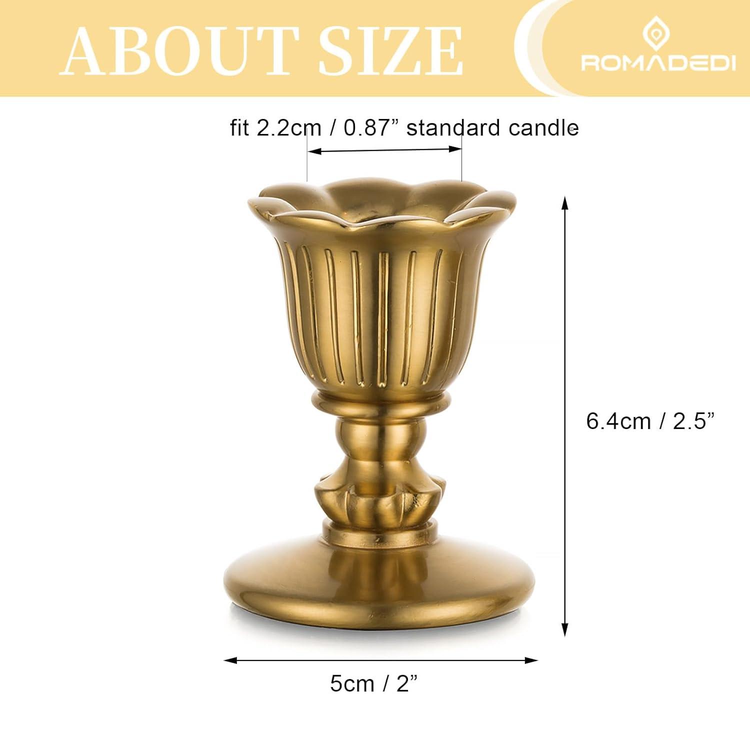 House of Hampton® Vintage Candlestick Candle Holders Brass,Taper Gold Candle Stick Victorian Style,Home Decor Set Of 6,Gold