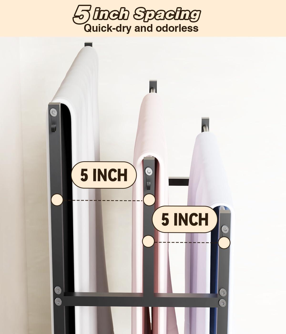 44" High Freestanding Towel Rack with 6 Bathroom Hooks