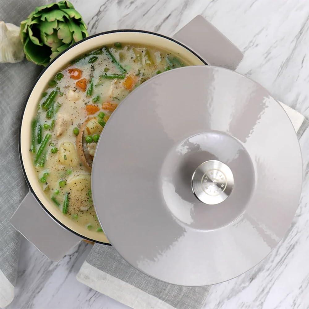 Martha Stewart Martha Stewart Enameled Cast Iron 5 Quart Embossed Stripe Dutch Oven With Lid In Warm Grey