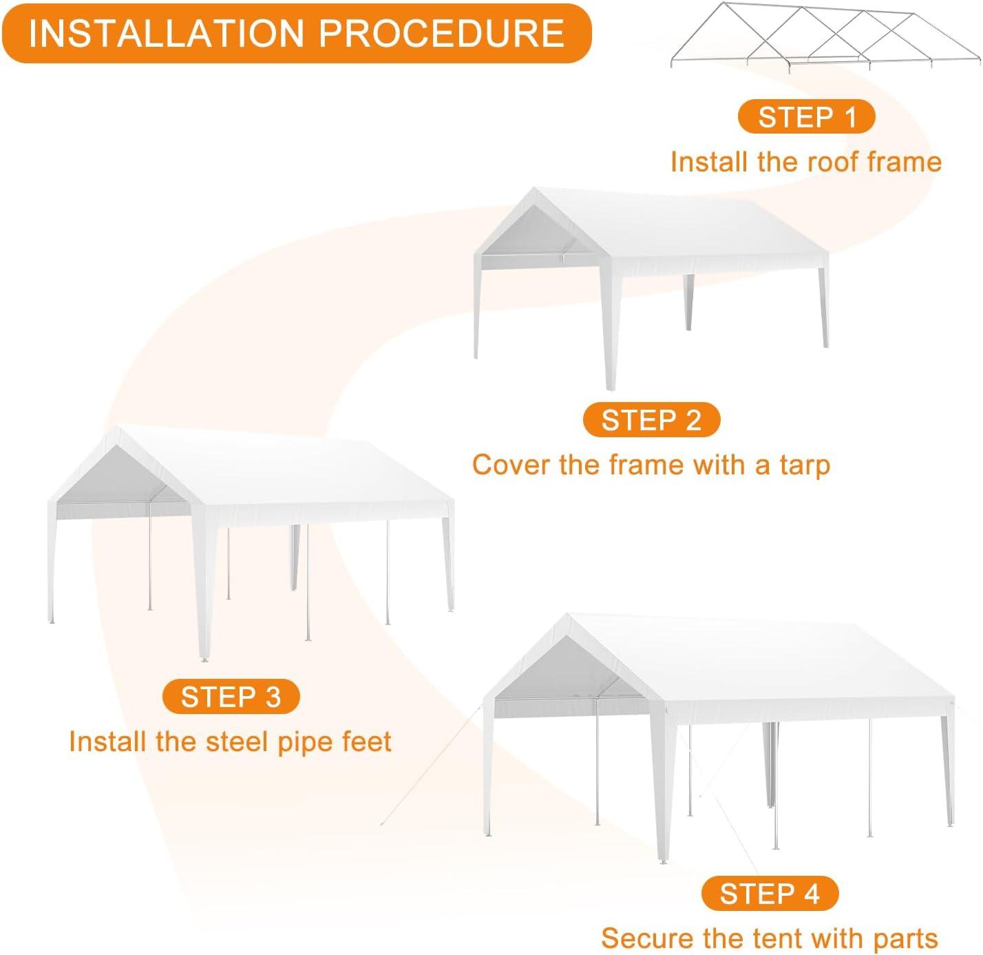 SANOPY Carport 10'x20' Heavy Duty, Portable Garage with Built-in Sandbags, Waterproof Car Canopy for Truck, Boat, SUV with All-Season Tarp