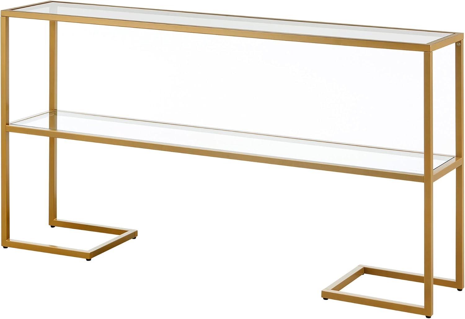 Evelyn&Zoe Errol 55" Wide Rectangular Console Table with Glass Top in Gold