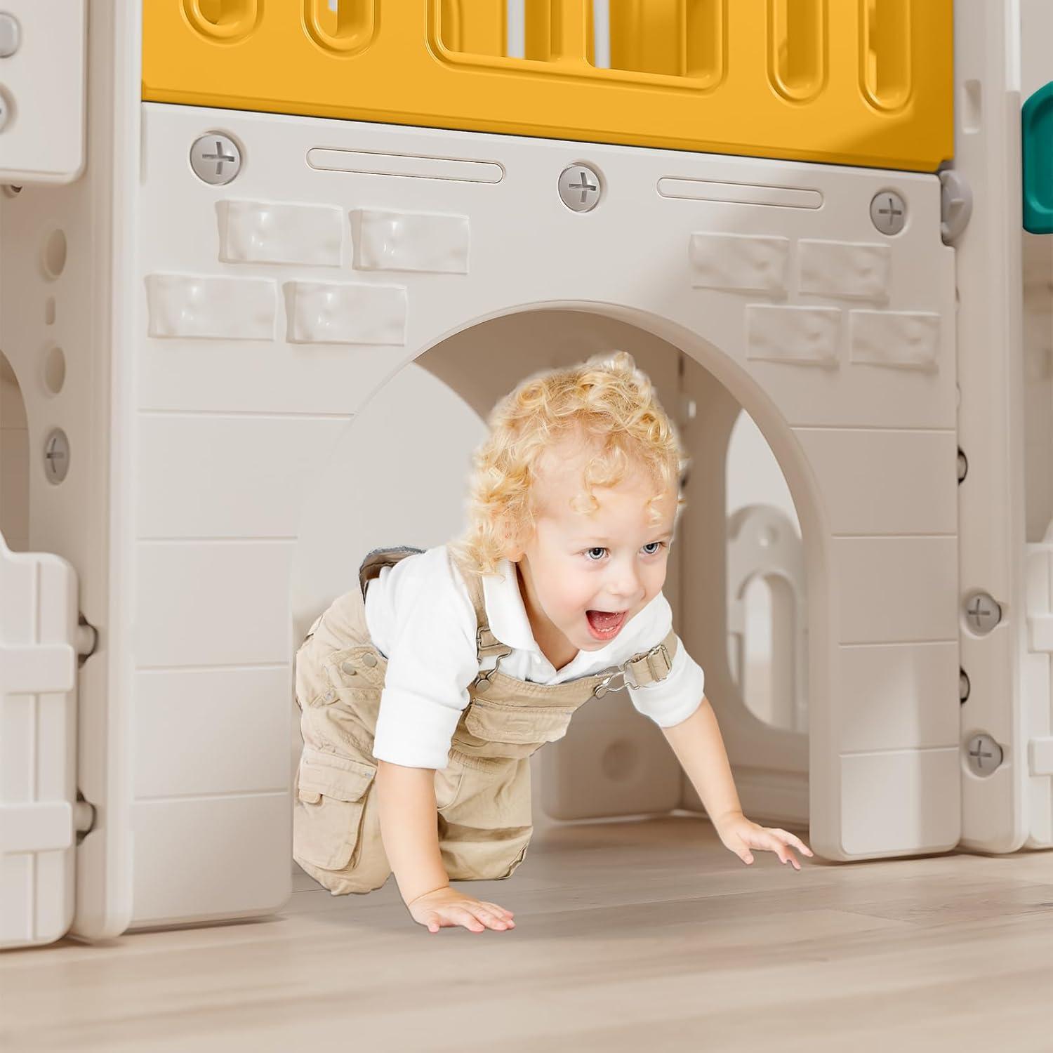 10 in 1 Toddler Slide, Age 1-3 with Swing, Basketball Hoop and Telescope, Kid Slide for Toddlers, Indoor Outdoor Playset Toddler Playground