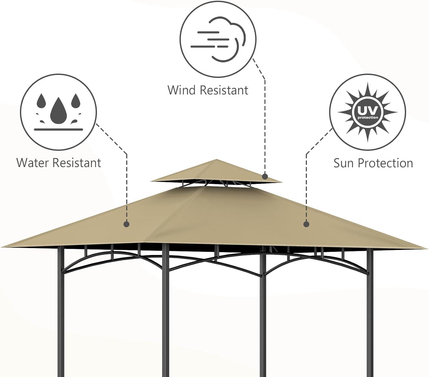 Khaki Polyester Double Tiered Grill Gazebo Canopy Top