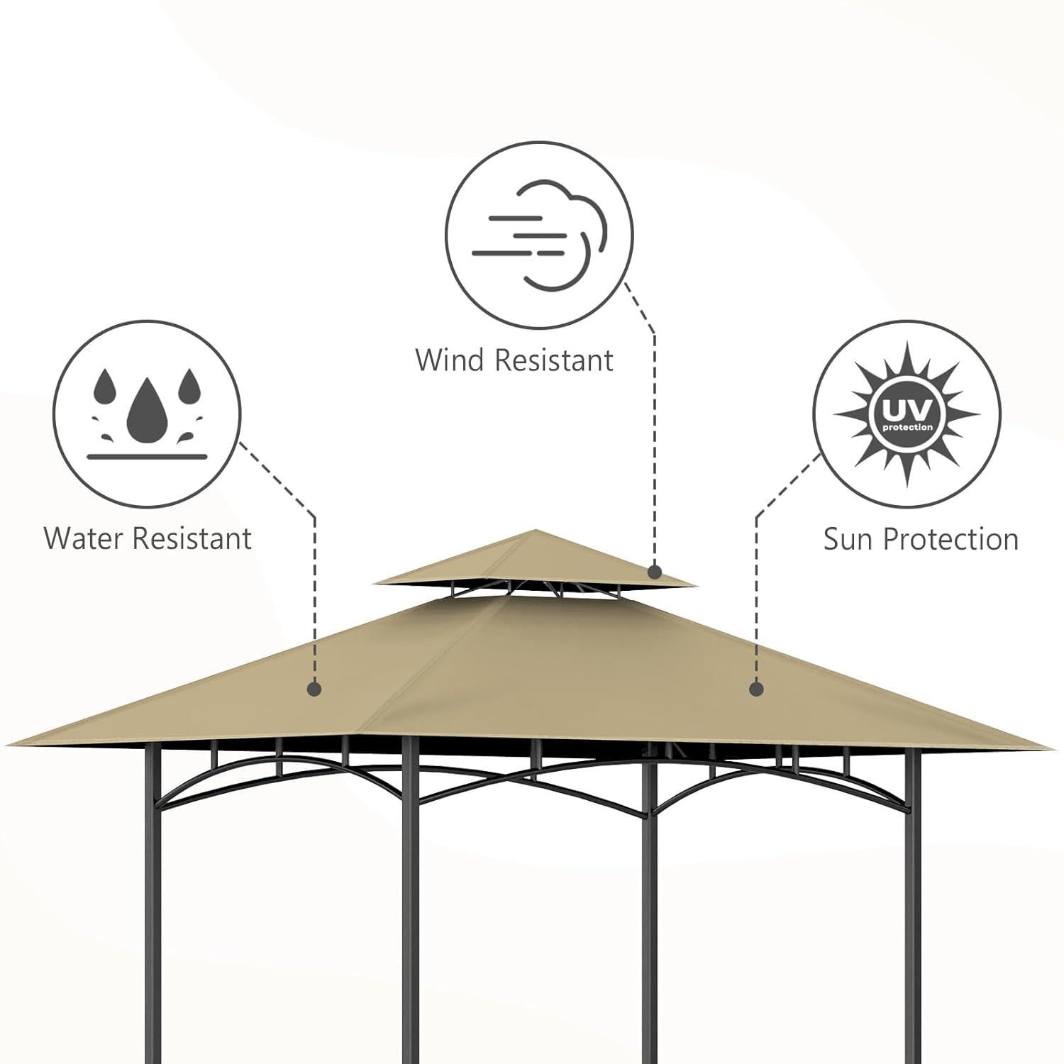 Grill Gazebo Replacement Canopy Top, 5'x8' Top Double Tiered Replacement Canopy Roof, Grill Shelter Cover Roof Fit for Gazebo Model L-GG001PST-F (Khaki)