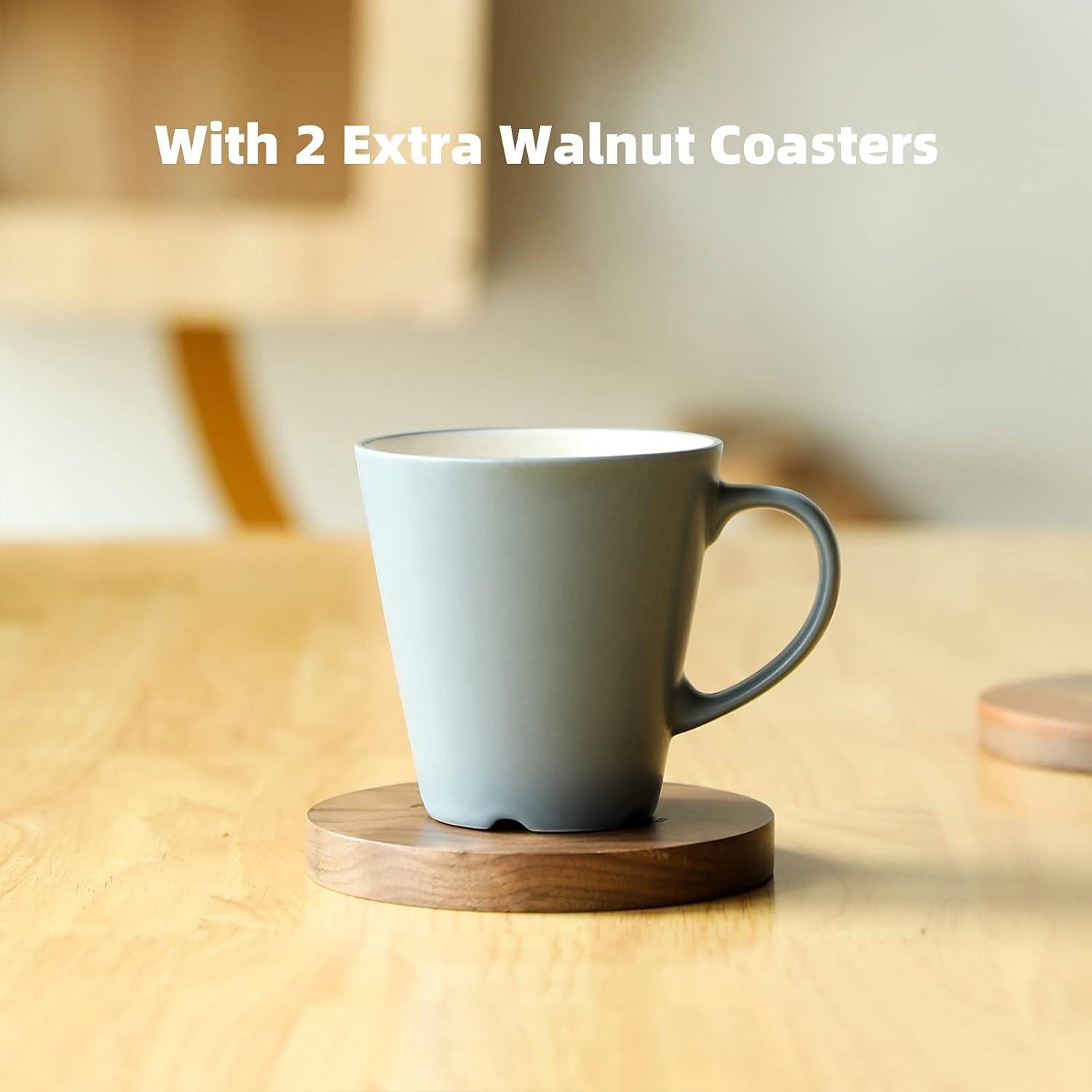 Elevated Cat Ceramic Bowls, Small Dog 15°Tilted Raised Food Feeding Dishes, Solid Walnut Water Stand Feeder Set for Cats and Puppy