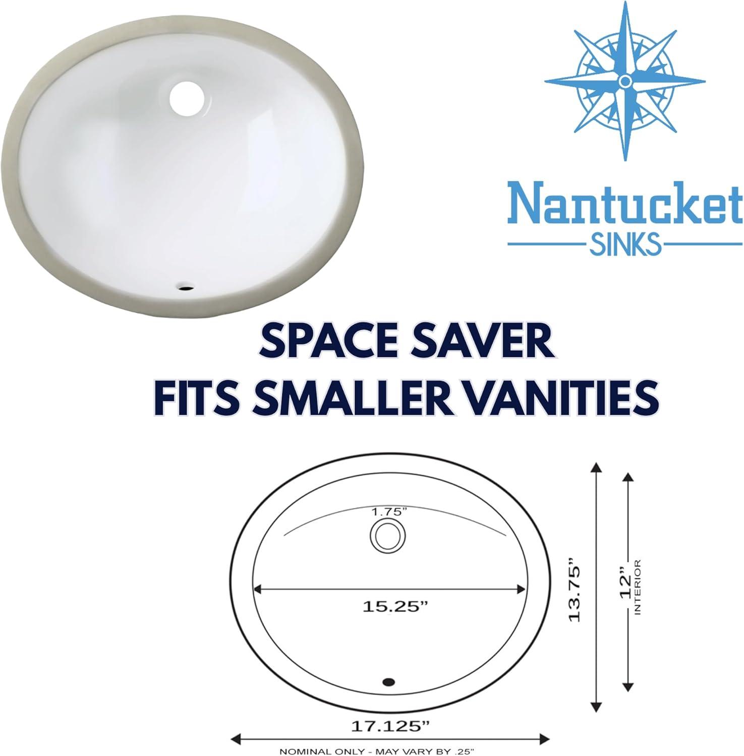 Nantucket Sinks Great Point 13.75'' Vitreous China Oval Bathroom Sink with Overflow