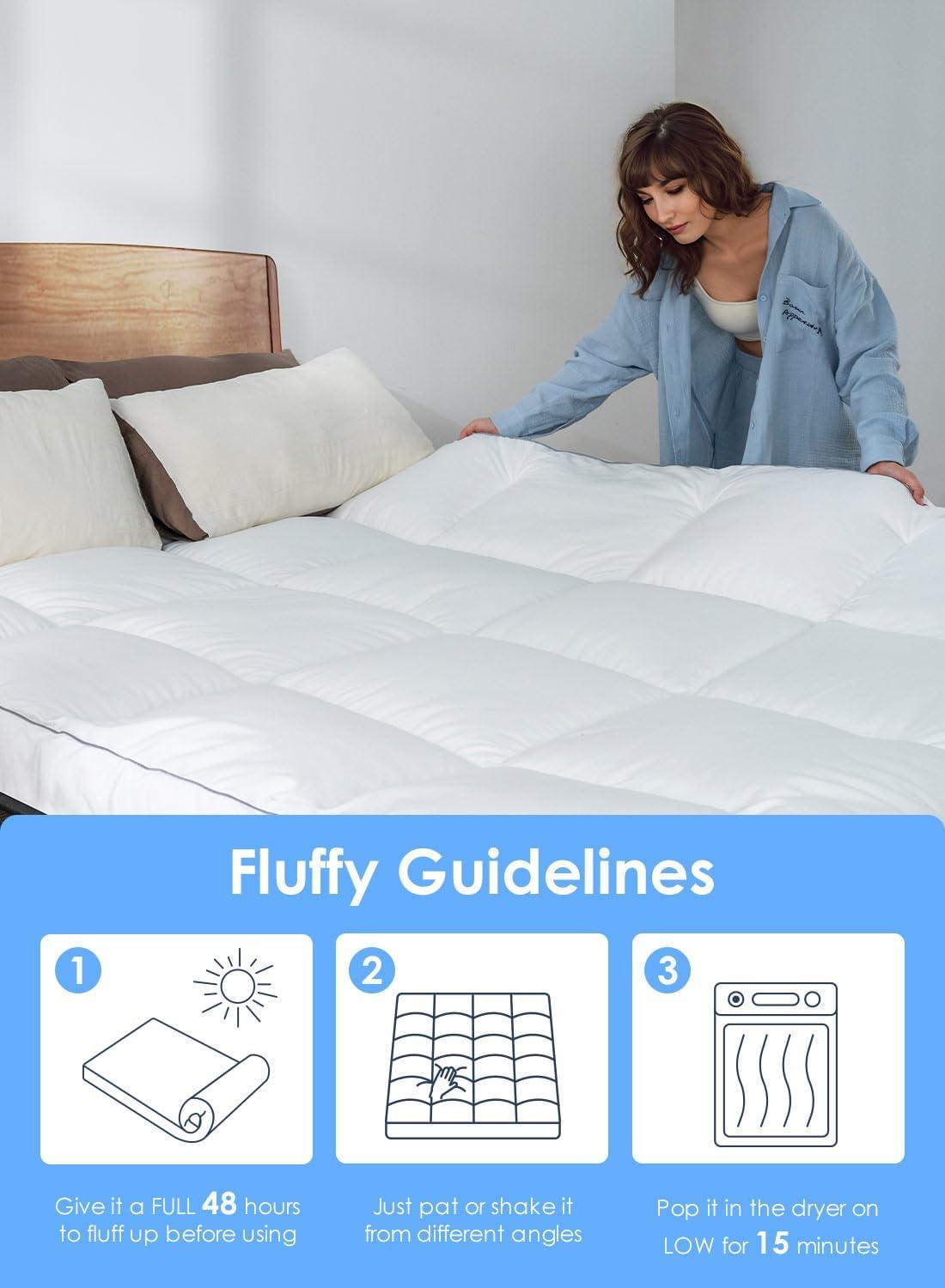 Twin White Down Alternative Cooling Mattress Topper with Anchor Bands