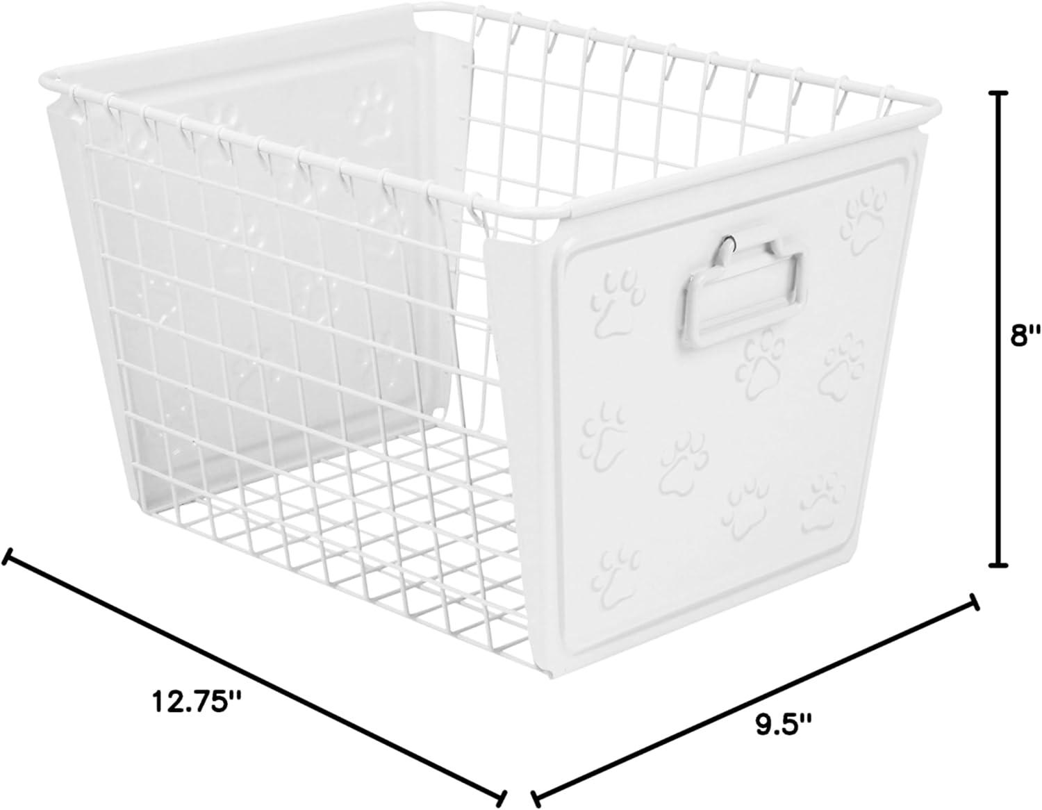 White Medium Paw Print Steel Wire Storage Basket