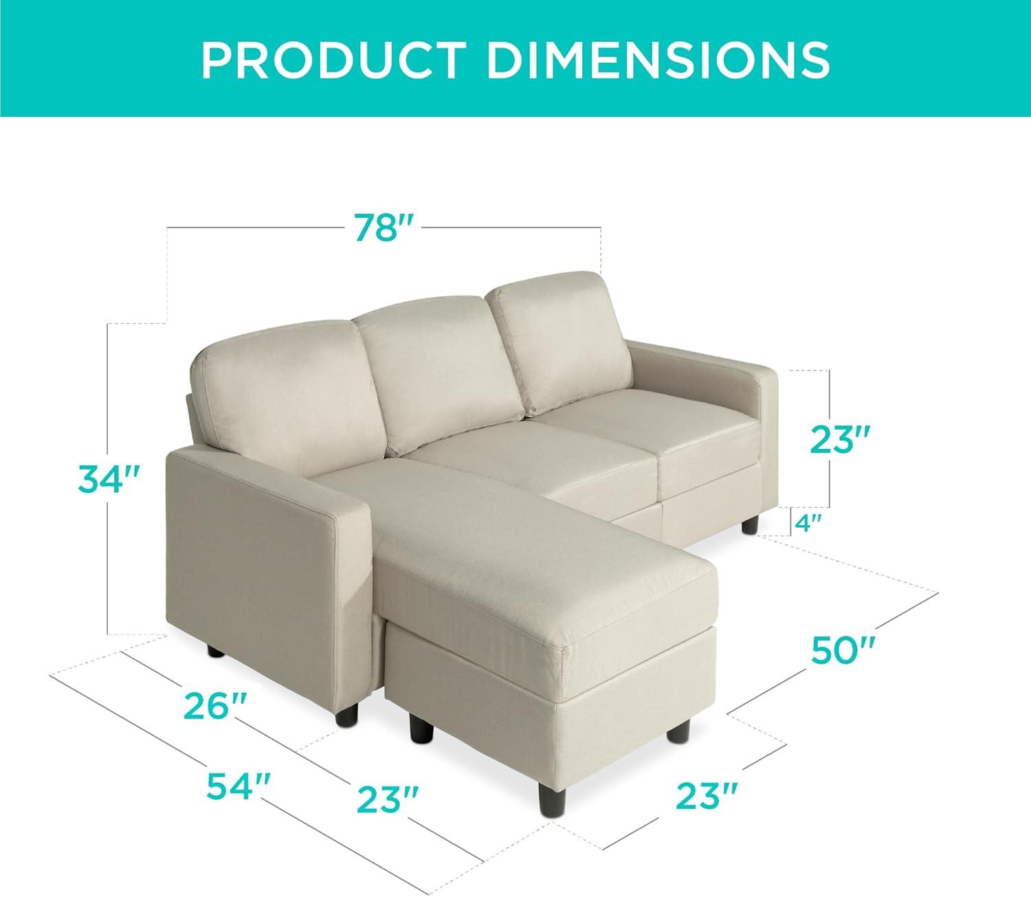 Best Choice Products Linen Sectional Sofa Couch w/ Chaise Lounge, Reversible Ottoman Bench