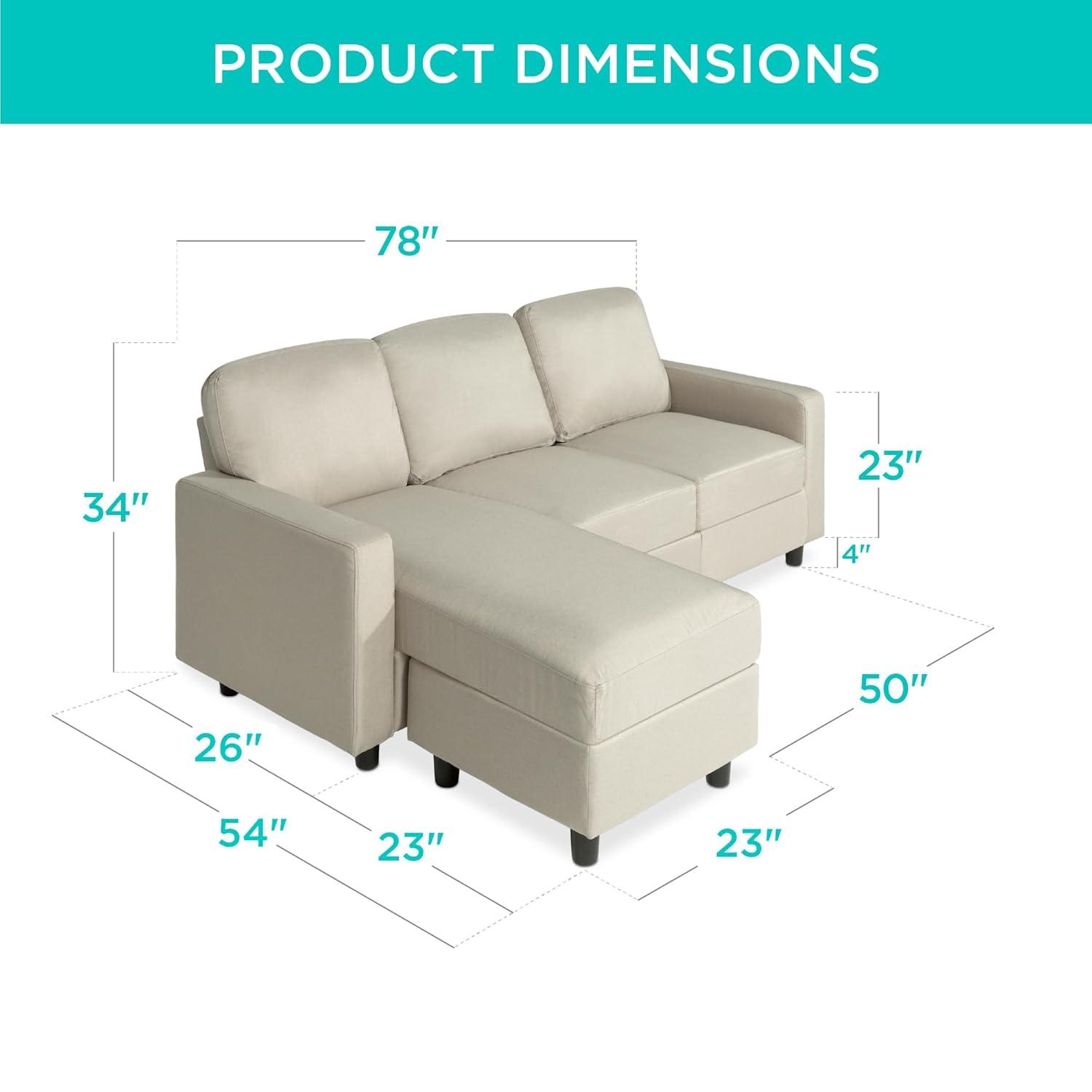 Best Choice Products Linen Sectional Sofa Couch w/ Chaise Lounge, Reversible Ottoman Bench - Beige