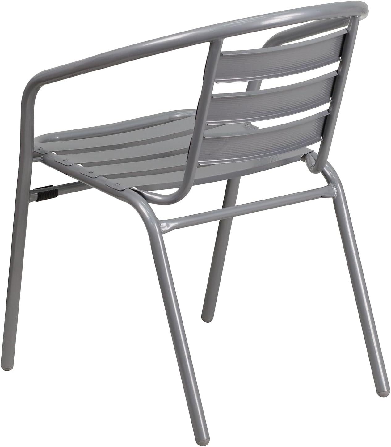 Silver Metal Stackable Dining Chairs with Cushions, Set of 4