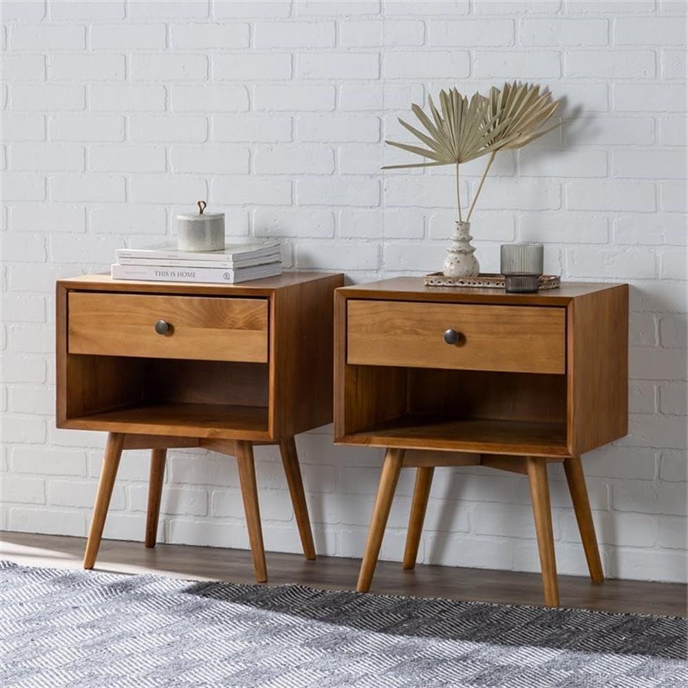 Walker Edison Mid-Century Nightstand, Set of 2, Caramel