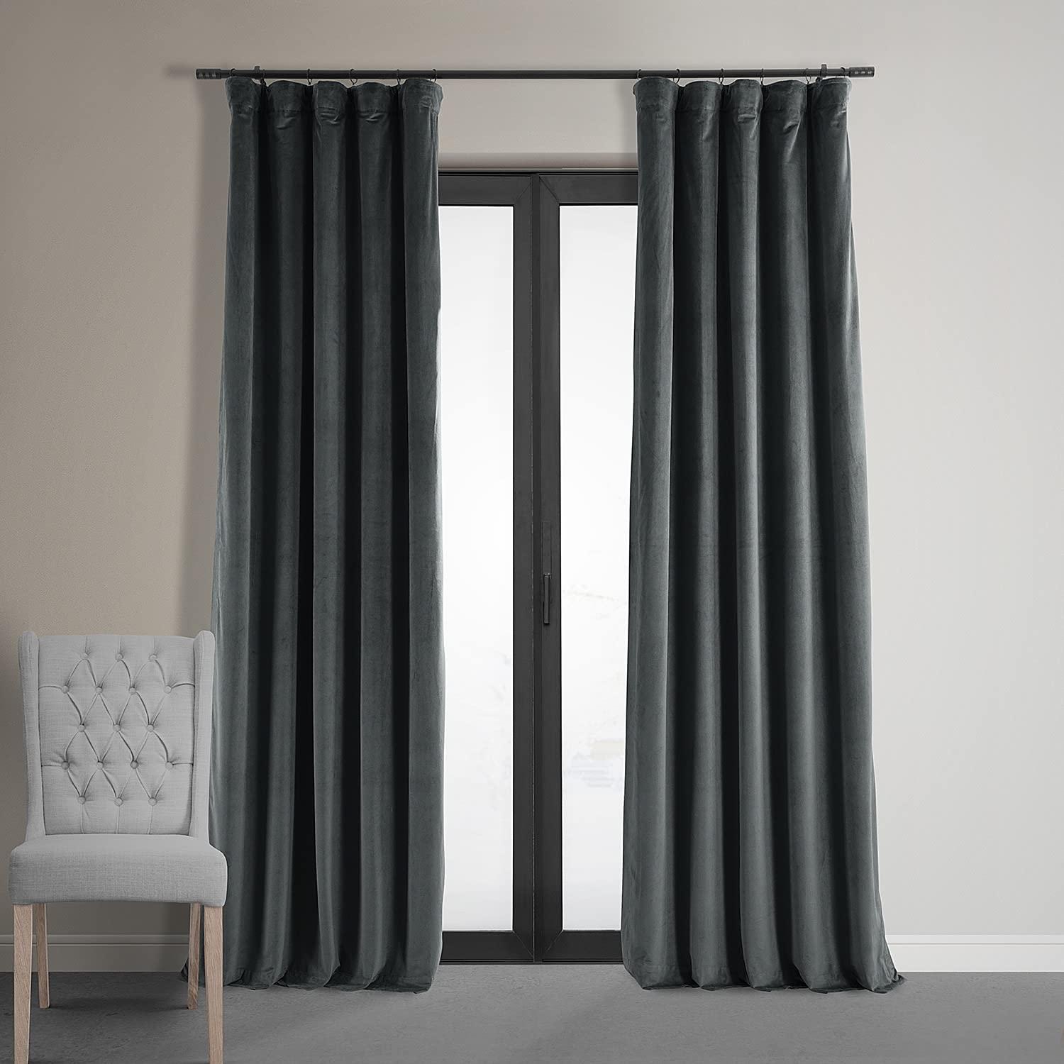 Half Price Drapes Signature Natural Grey Velvet Blackout Curtains For Bedrooms (1 Panel), 50WX 120L