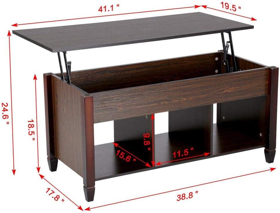 Yaheetech Wood Lift Top Coffee Table with Hidden Storage and Shelf, Espresso Coffee Tea Table with Lift Top, Home Living Room Furniture
