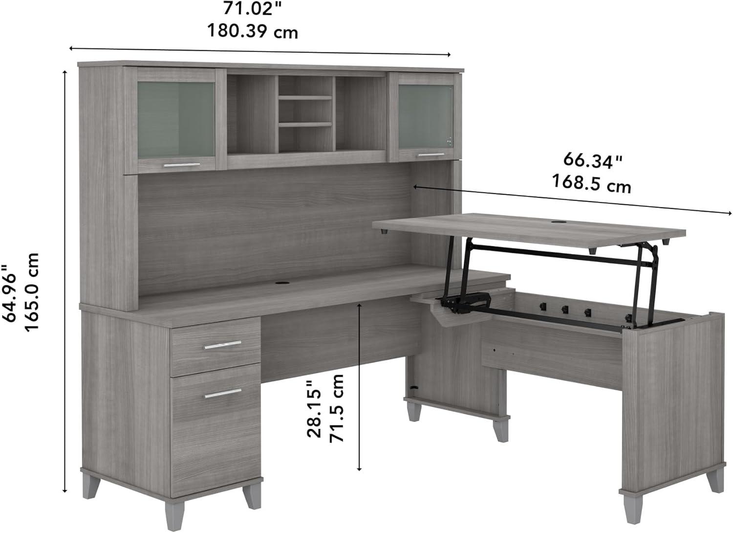 Somerset 72W Sit to Stand L Desk with Hutch in Platinum Gray - Engineered Wood