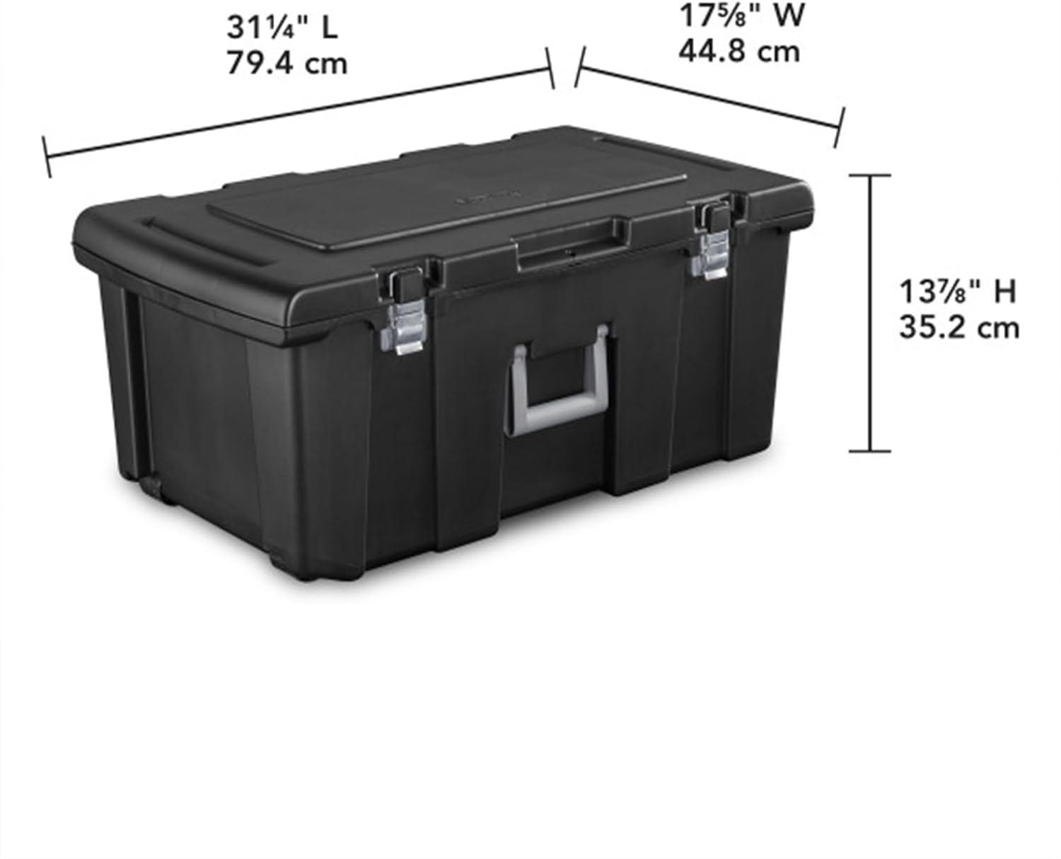 Sterilite Black 64 Quart Stackable Plastic Footlocker with Wheels