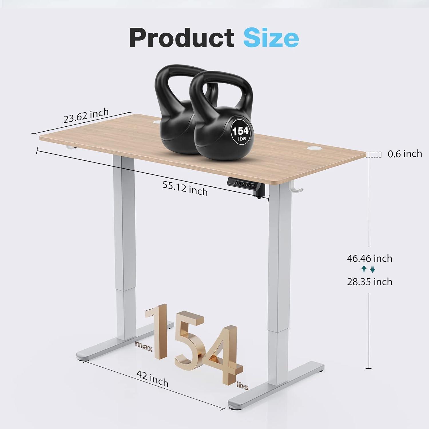 SMUG Standing Desk, 55 x 24 in Electric Height Adjustable Computer Desk Home Office Desks Sit Stand up Desk Computer Table with Memory Controller/Headphone Hook, Natural