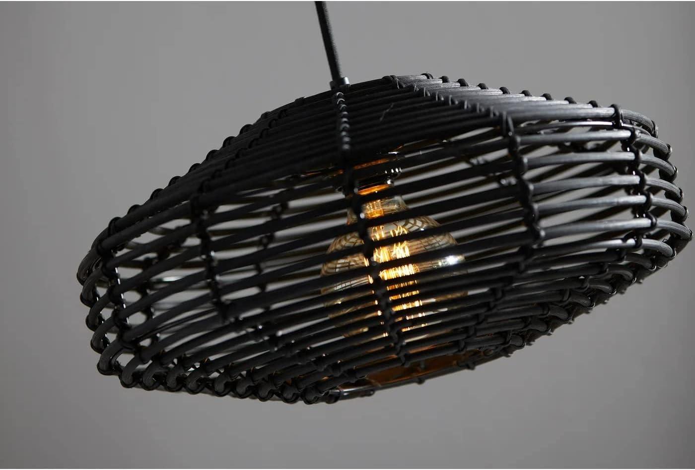 7" Kingston Pendant Ceiling Light Black - Adesso: Bohemian Rattan Design, Vintage Bulb Included