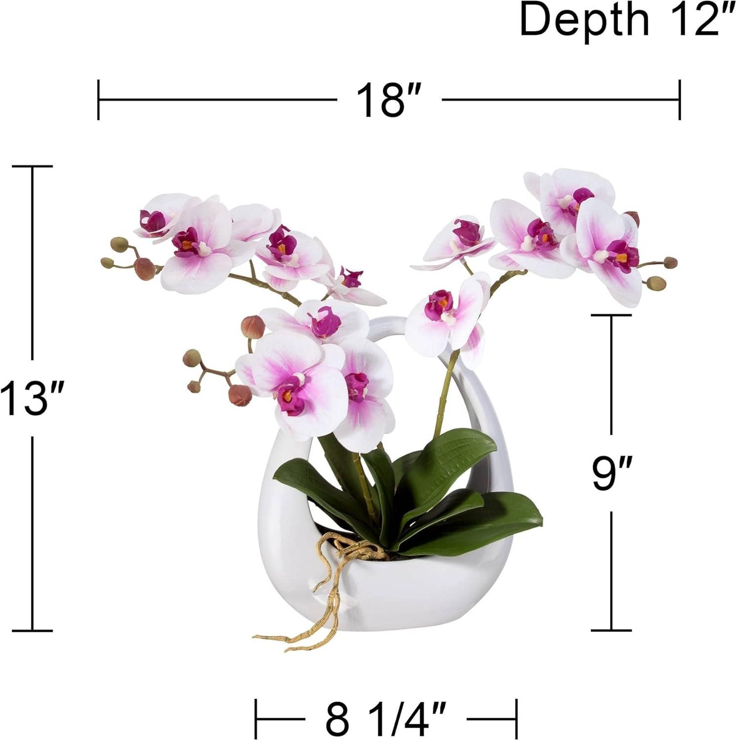 Dahlia Studios Potted Faux Artificial Flowers Realistic Pink White Phalaenopsis Orchid in Pot Home Decoration Living Room 13" High