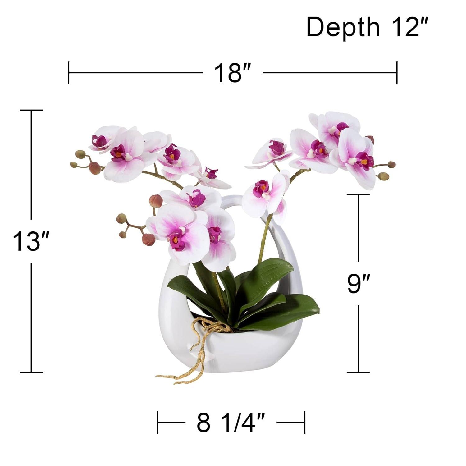 Dahlia Studios Potted Faux Artificial Flowers Realistic Pink White Phalaenopsis Orchid in Pot Home Decoration Living Room 13" High
