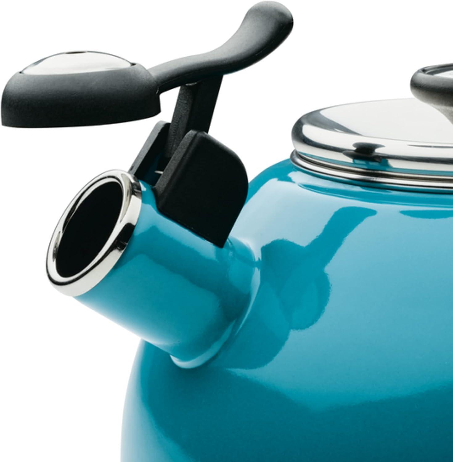 Enamel on Steel Whistling Teakettle/Teapot With -Up Spout, 2 Quart - Turquoise Blue