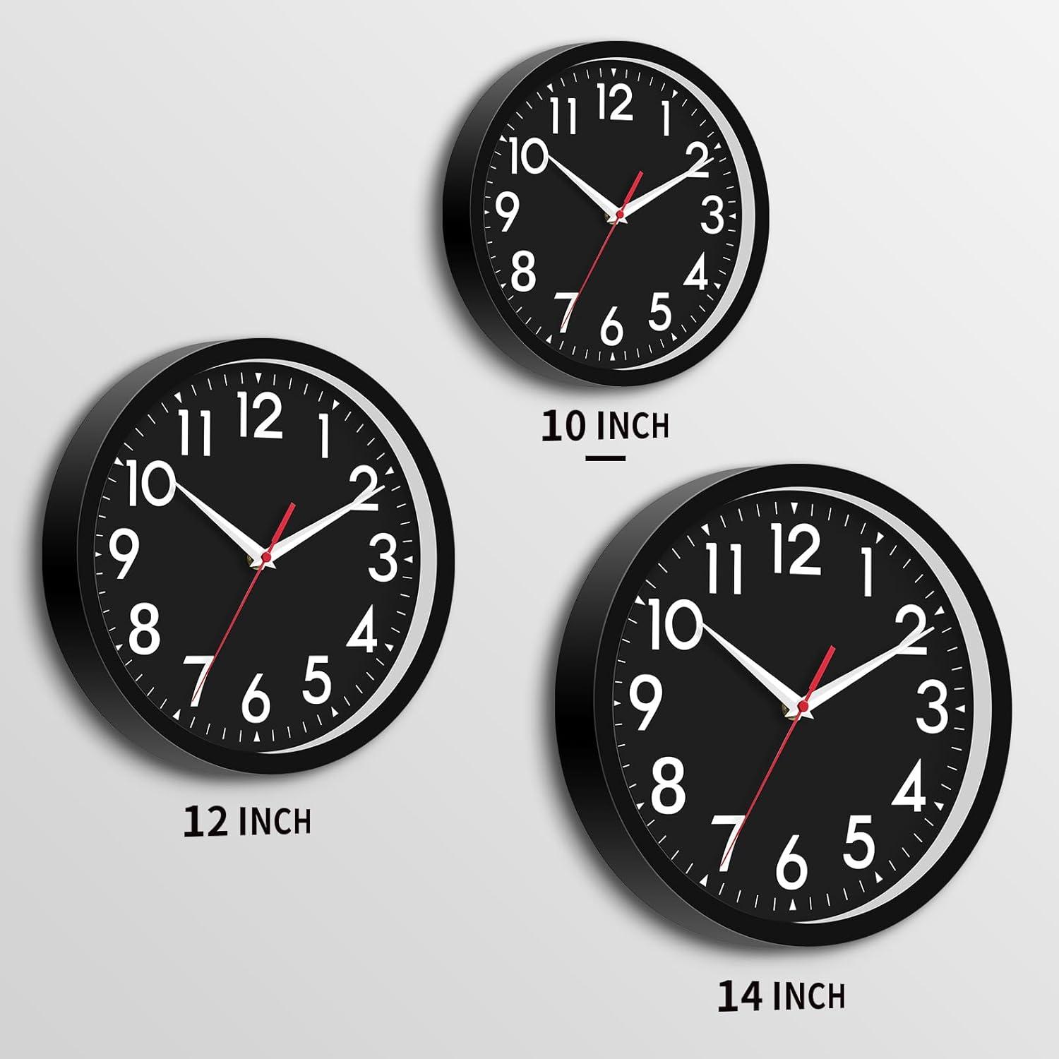 YEHOOM Wall Clock 10 Inch Silent Non-Ticking Modern Clocks Battery Operated - Analog Small Classic for Office, Home, Bathroom, Kitchen, Bedroom, School, Living Room(Black)