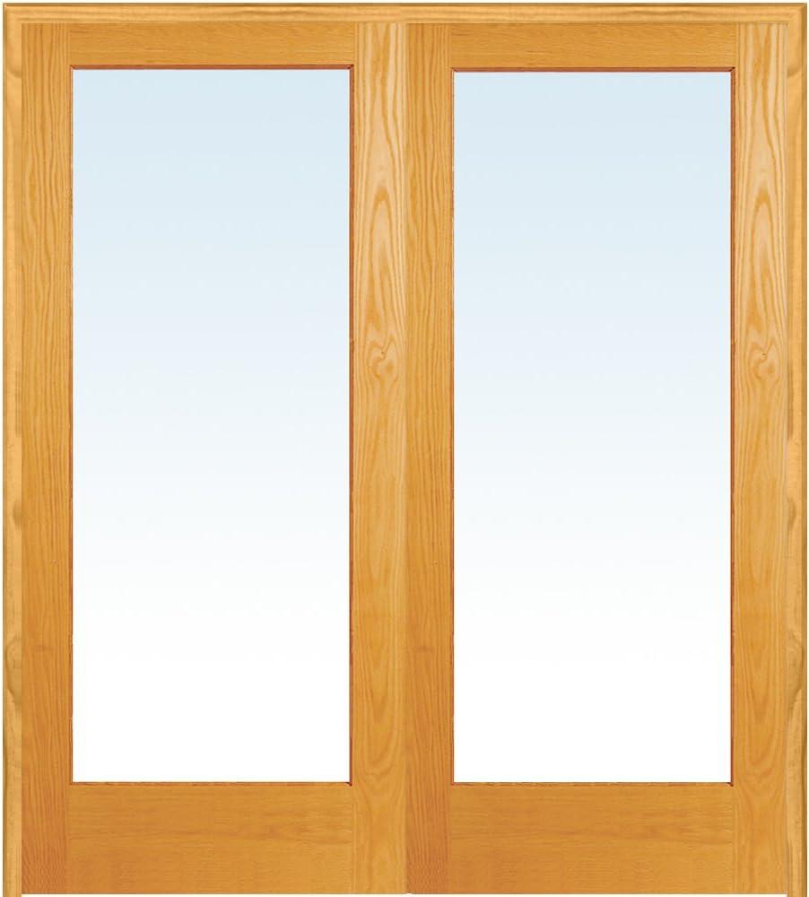 Unfinished Pine Wood 1 Lite Clear Glass Prehung Interior French Door, 60" x 80"