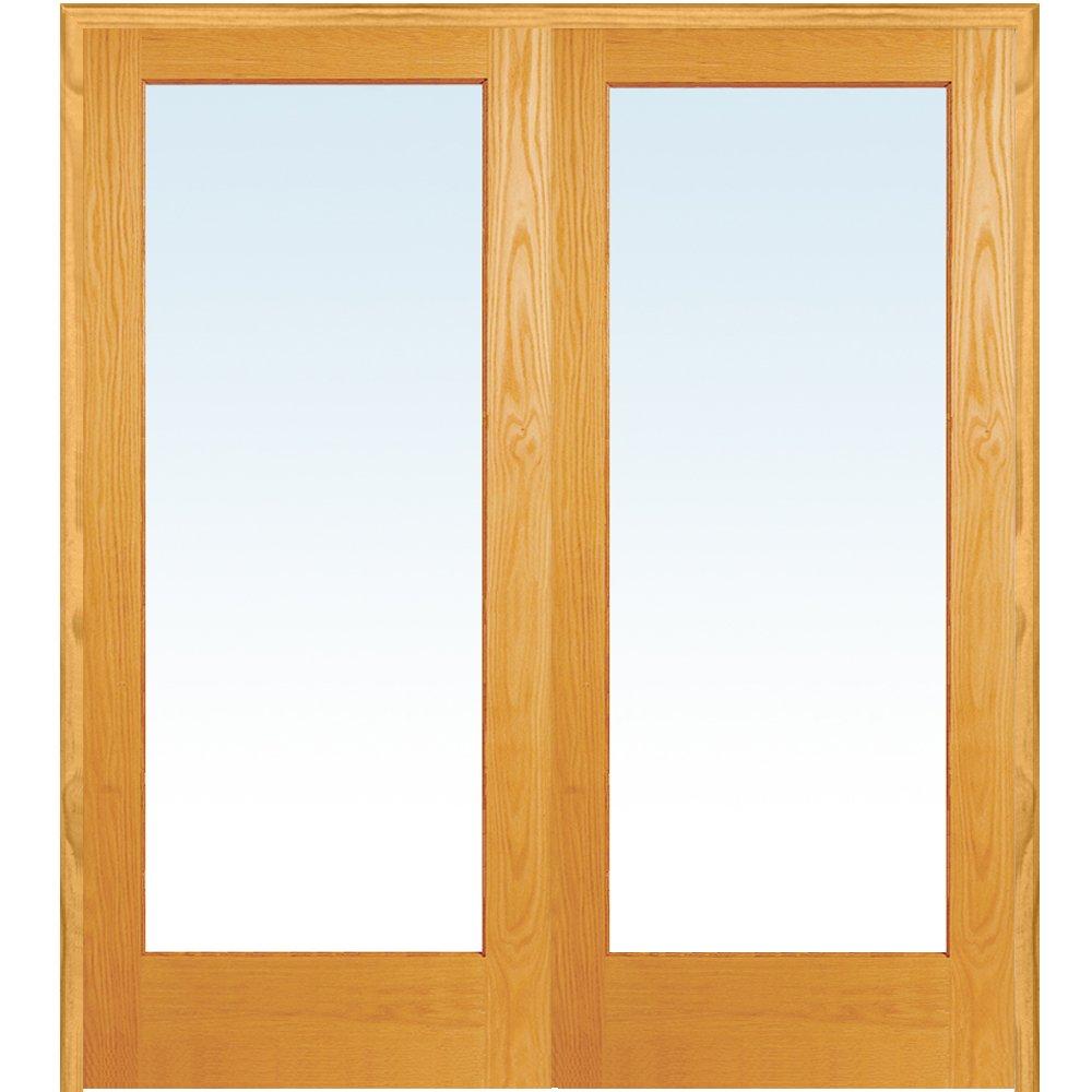 Unfinished Pine Wood 1 Lite Clear Glass Prehung Interior French Door, 60" x 80"