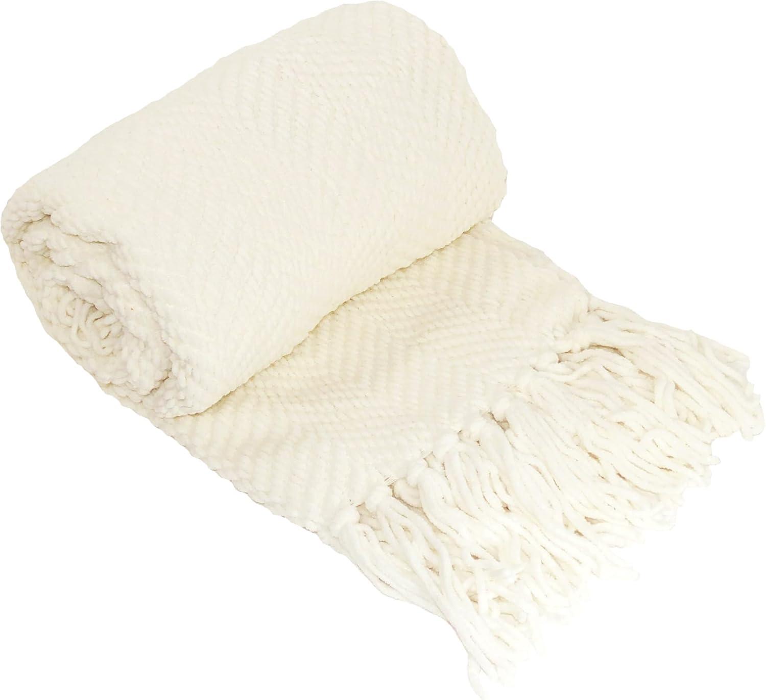 Home Soft Things Reversible Tweed Throw Blanket, Super Soft & Cozy - Antique White - 50" x 60"